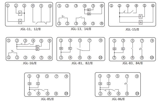 JGL-85/Ⅱ二相靜態(tài)反時(shí)限過(guò)流繼電器內(nèi)部端子外引接線圖