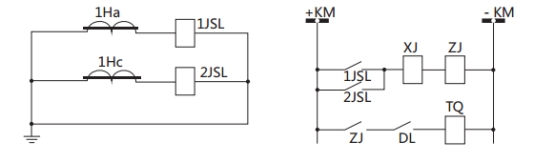 JSL-21繼電器構(gòu)成的二相式定時限保護的原理圖