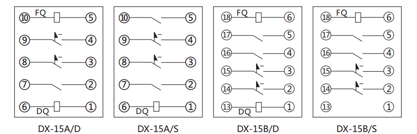 DX-15B信號繼電器內(nèi)部接線及外引接線圖