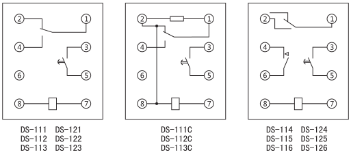 DS-125時間繼電器內部接線及外引接線圖(背視圖)圖片