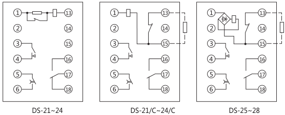 DS-21C時間繼電器內(nèi)部接線及外引接線圖(正視圖)