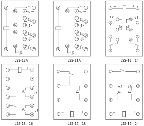 JSS-18時(shí)間繼電器背后接線圖及外引接線圖(背視圖)圖片
