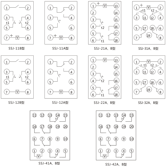 SSJ-42B靜態(tài)時間繼電器內(nèi)部接線及外引接線圖(正視圖)圖片