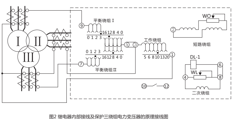 DCD-2A型差動繼電器內(nèi)部接線以及接線原理圖