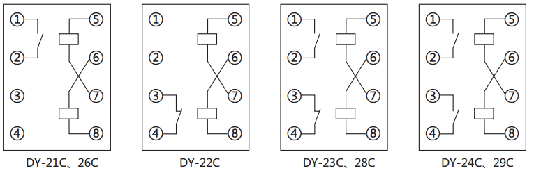 DY-25C、D電壓繼電器內(nèi)部接線圖