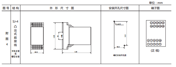 JY-1A/1電壓繼電器外形及開孔尺寸2