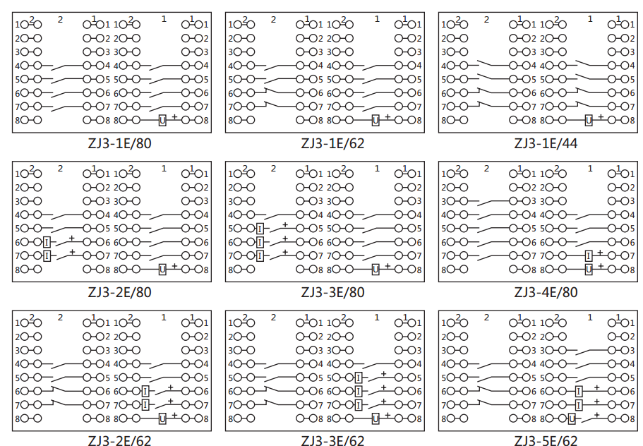 ZJ3-3E/80快速中間繼電器內(nèi)部接線圖及外引接線圖