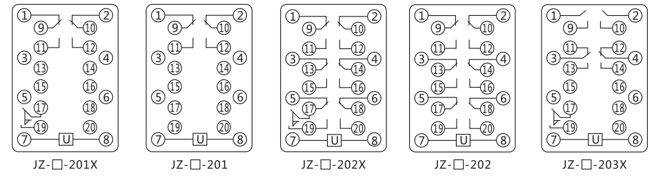 JZY（J)-201靜態(tài)中間繼電器內(nèi)部接線圖及外引接線圖