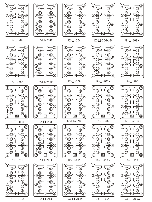 JZY（J)-213X靜態(tài)中間繼電器內部接線圖及外引接線圖