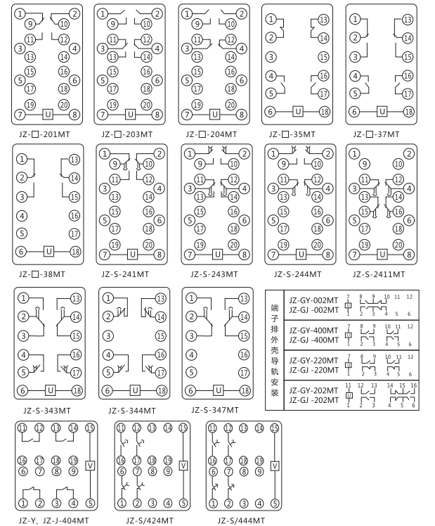 JZ-S/444MT跳位、合位、電源監(jiān)視中間繼電器內部接線圖