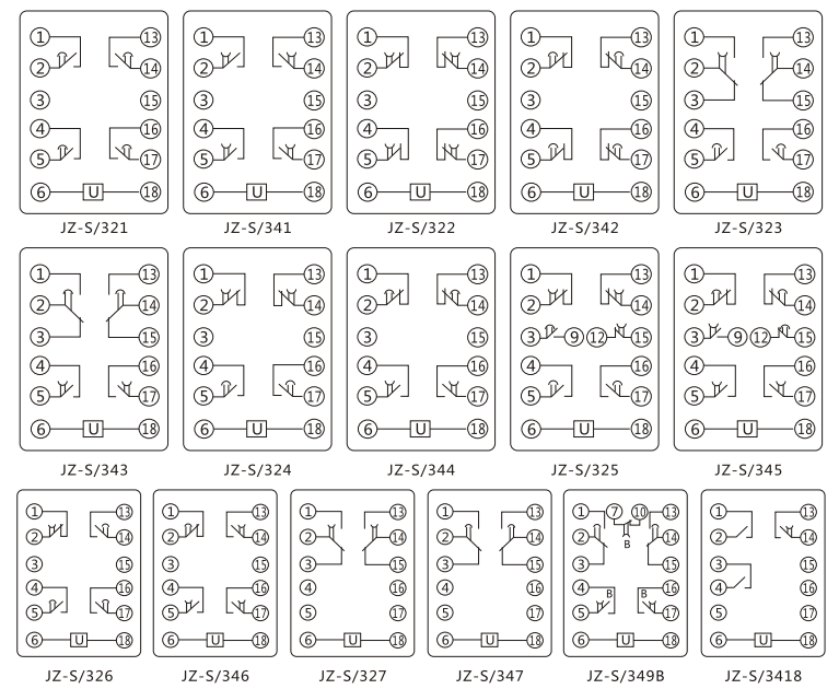 JZ-S/222靜態(tài)可調(diào)延時中間繼電器內(nèi)部接線圖及外引接線圖