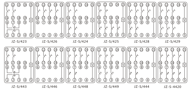 JZ-S/222靜態(tài)可調(diào)延時中間繼電器內(nèi)部接線圖及外引接線圖