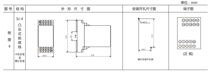 DZY（J)-419導(dǎo)軌式中間繼電器外形結(jié)構(gòu)及開孔尺寸圖