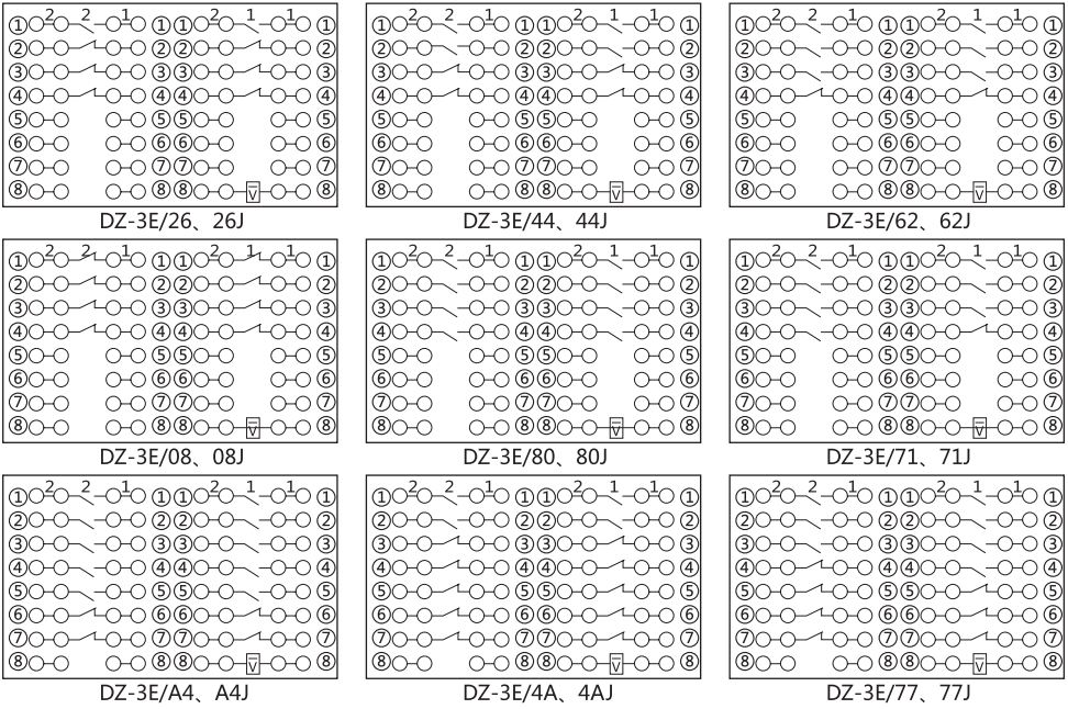 DZ-3E/26（J)中間繼電器內(nèi)部接線圖及外引接線圖