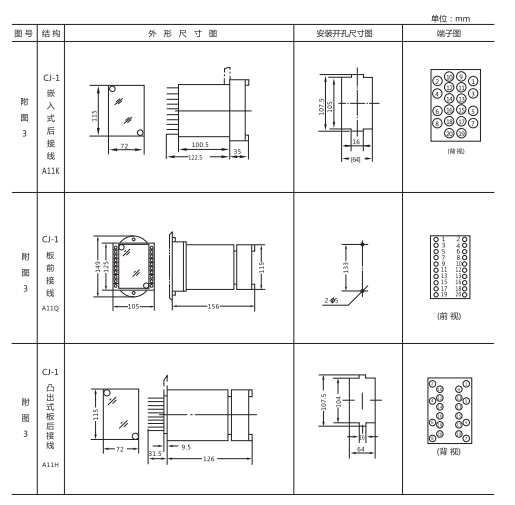 DT-1/90同步檢查繼電器外形及開孔尺寸