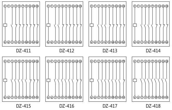 DZ-416中間繼電器內部接線圖以及外引接線圖
